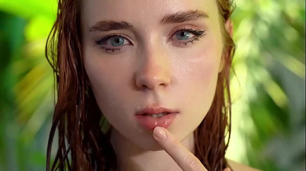 Redhead Nude Beauty Deepthroats, Hard Fucks and Swallows Cum by the Pool POV