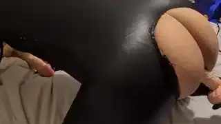 Gorgeous Catsuit Sissy Shoves Cock In All Her Holes