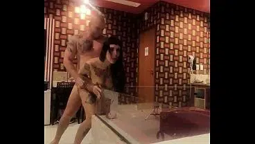 Nikatsu and a big cock test a BDSM guillotine chair in a motel room pv