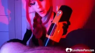 Wigged Babe Gives POV Blowjob Like a Pro