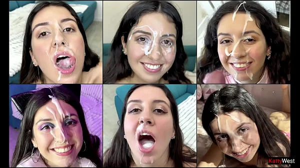 Cum on face compilation, cum in mouth, cum swallowing, a lot of cum on face