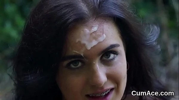 Foxy beauty gets jizz load on her face swallowing all the love juice